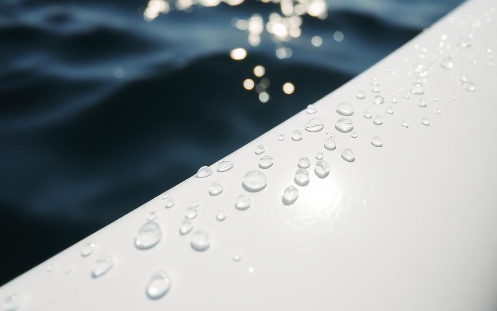 Water beading on a ceramic coated boat surface